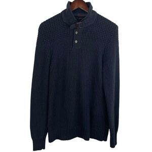 Ted Baker | Navy Blue Chunky Knit Henley Buckle Pullover Sweater